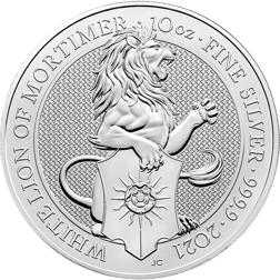 Pre-Owned 2021 UK Queen's Beasts White Lion of Mortimer 10oz Silver Coin - VAT Free