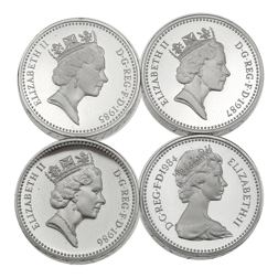 Pre-Owned 1984-1987 UK Piedfort £1 Silver Proof 4-Coin Collection - VAT Free