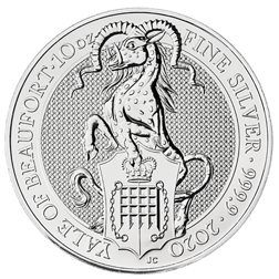 Pre-Owned 2020 UK Queen’s Beasts The Yale of Beaufort 10oz Silver Coin - VAT Free