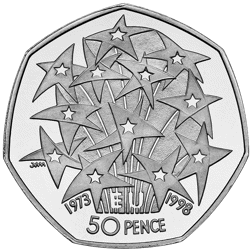 Pre-Owned 1998 UK EEC 50p Proof Design Piedfort Silver Coin - VAT Free
