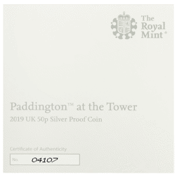 Pre-Owned 2019 UK 'Paddington at the Tower' Proof Silver 50p Coin - VAT Free