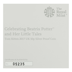 Pre-Owned 2017 UK Beatrix Potter 'Tom Kitten' Proof Silver 50p Coin - VAT Free