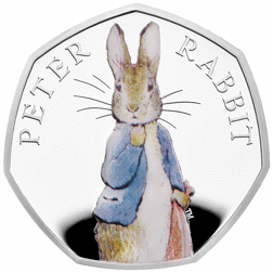 Pre-Owned 2019 UK Beatrix Potter 'Peter Rabbit' Proof Silver 50p Coin - VAT Free