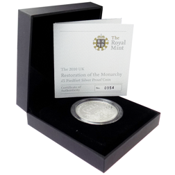 Pre-Owned 2010 Restoration of the Monarchy £5 Silver Proof Piedfort Coin - VAT Free