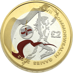 Pre-Owned 2002 UK Commonwealth Games England £2 Piedfort Proof Design Silver Coin - VAT Free
