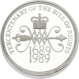Pre-Owned 1989 UK Bill of Rights £2 Silver Piedfort Proof Design Coin - VAT Free