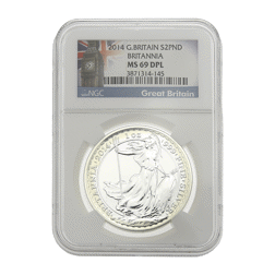 Pre-Owned 2014 UK Britannia 1oz Silver Coin NGC MS 69 DPL 3871314-145 - VAT Free