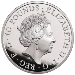 Pre-Owned 2017 UK Queen's Beasts The Lion of England 10oz Proof Silver Coin - VAT Free