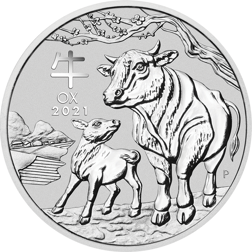 Pre-Owned 2021 Australian Lunar Ox 2oz Silver Coin - VAT Free