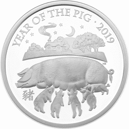 Pre-Owned 2019 UK Lunar Pig 1oz Proof Silver Coin - VAT Free