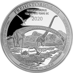 Pre-Owned 2020 Congo Prehistoric Life Mamenchisaurus 1oz Silver Coin - VAT Free