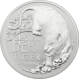 Pre-Owned 2022 Royal Australian Mint Year Of The Tiger 1oz Silver Coin - VAT Free