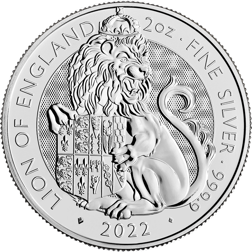 Pre-Owned 2022 UK Tudor Beasts Lion of England 2oz Silver Coin - VAT Free