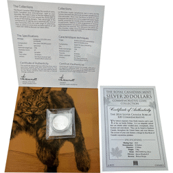 Pre-Owned 2014 Royal Canadian Mint Canada Bobcat $20 Carded Silver Coin - VAT Free