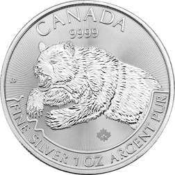 Pre-Owned 2019 Canadian Grizzly Bear 1oz Silver Coin - VAT Free