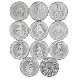 Pre-Owned UK Queen's Beast 2oz Silver Coin Full Collection (11 Coins) - VAT Free