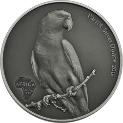 Pre-Owned 2016 Republic of Ghana Parrot Antique Finish 1oz Silver Coin - VAT Free