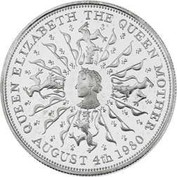 Pre-Owned 1980 UK Queen Mother 80th Birthday Crown Proof Design Silver Coin - VAT Free