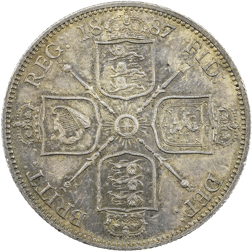 Pre-Owned 1887 UK Victoria Jubilee Head Florin Silver Coin - VAT Free