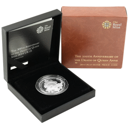 Pre-Owned 2014 UK 300th Anniversary of The Death of Queen Anne £5 Proof Silver Coin - VAT Free