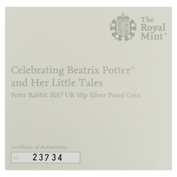 Pre-Owned 2017 UK Beatrix Potter 'Peter Rabbit' Proof Silver 50p Coin - VAT Free
