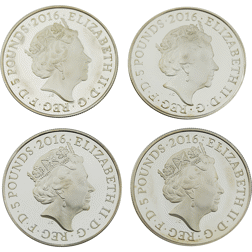 Pre-Owned 2016 UK Portrait of Britain £5 Silver Proof Four Coin Collection - VAT Free