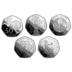 Pre-Owned 2019 UK '50 Years of the 50p' British Culture Silver Proof 5-Coin Collection - VAT Free