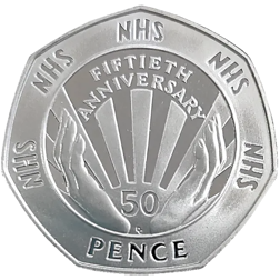 Pre-Owned 1998 UK NHS 50p Proof Design Silver Coin - VAT Free