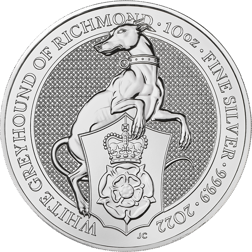 Pre-Owned 2022 UK Queen's Beasts The White Greyhound of Richmond 10oz Silver Coin