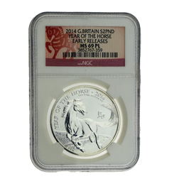 Pre-Owned 2014 UK Lunar Horse 1oz Silver Coin - NGC Graded MS69 - 3852767-359 - VAT Free