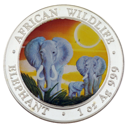 Pre-Owned 2014 Somalian Elephant 1oz Colourised Silver Coin - VAT Free