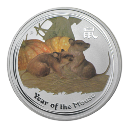 Pre-Owned 2008 Australian Lunar Mouse Colourised 1/2oz Silver Coin - VAT Free