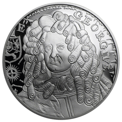 Pre-Owned 2014 Alderney George I Coronation 300th Anniversary £5 Silver Proof Coin - Missing Outer B