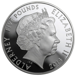 Pre-Owned 2014 Alderney George I Coronation 300th Anniversary £5 Silver Proof Coin - Missing Outer B