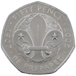 Pre-Owned 2007 UK Scouting Centenary 50p Piedfort Proof Design Silver Coin - VAT Free