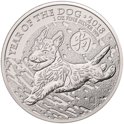 Pre-Owned 2018 UK Lunar Dog 1oz Silver Coin