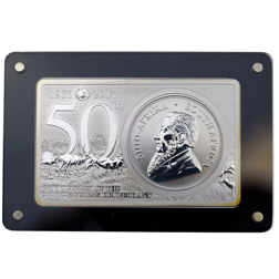 Pre-Owned 2017 South Africa 50th Anniversary Krugerrand Reverse Proof 2oz Silver Bar with 1oz Silver