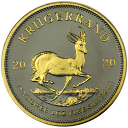 Pre-Owned 2020 South Africa Krugerrand 1oz Silver Coin - Black Ruthenium and Gold Plated - VAT Free