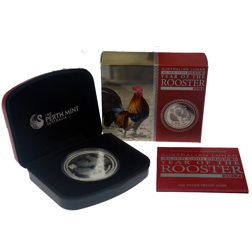 Pre-Owned 2017 Australian Lunar Rooster 1oz Proof Silver Coin -  Damaged Inner Box - VAT Free