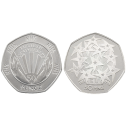 Pre-Owned 1998 UK EEC and NHS 50p Proof Silver 2-Coin Set - VAT Free