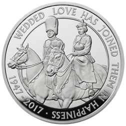 Pre-Owned 2017 UK Platinum Wedding Anniversary £5 Piedfort Proof Silver Coin - VAT Free