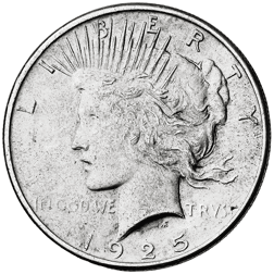 Pre-Owned USA 1925 Peace Dollar Philadelphia Silver Coin - VAT Free