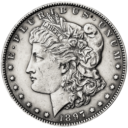 Pre-Owned USA 1897 Morgan Dollar Philadelphia Silver Coin - VAT Free