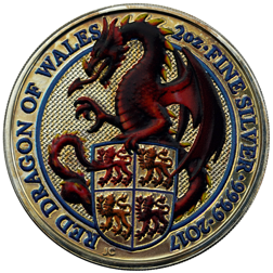 Pre-Owned 2017 UK Queen’s Beasts The Red Dragon of Wales 2oz Colourised Silver Coin - VAT Free