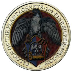 Pre-Owned 2019 UK Queen’s Beasts Falcon of the Plantagenets 2oz Colourised Silver Coin - VAT Free
