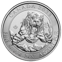 2023 Canadian Ice Age of Canada Smilodon Sabre-Tooth Cat 2oz Silver Coin