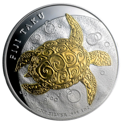 Pre-Owned 2010 Fiji Taku Turtle Gilded 1oz Silver Coin - VAT Free
