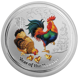 Pre-Owned 2017 Australian Lunar Rooster Colourised 1/4oz Silver Coin - VAT Free