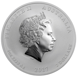 Pre-Owned 2017 Australian Lunar Rooster Colourised 2oz Silver Coin - VAT Free