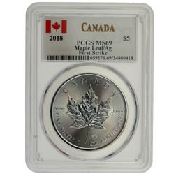 Pre-Owned 2018 Canadian Maple 1oz Silver Coin - PCGS Graded MS69 - 659276.69/34880418